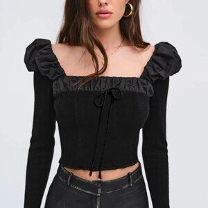 For Love And Lemons Black Puff Sleeve Top